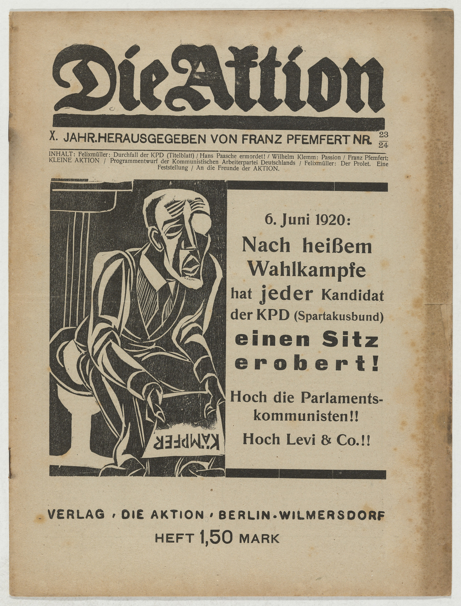 Conrad Felixmüller. Die Aktion, vol. 10, no. 23/24