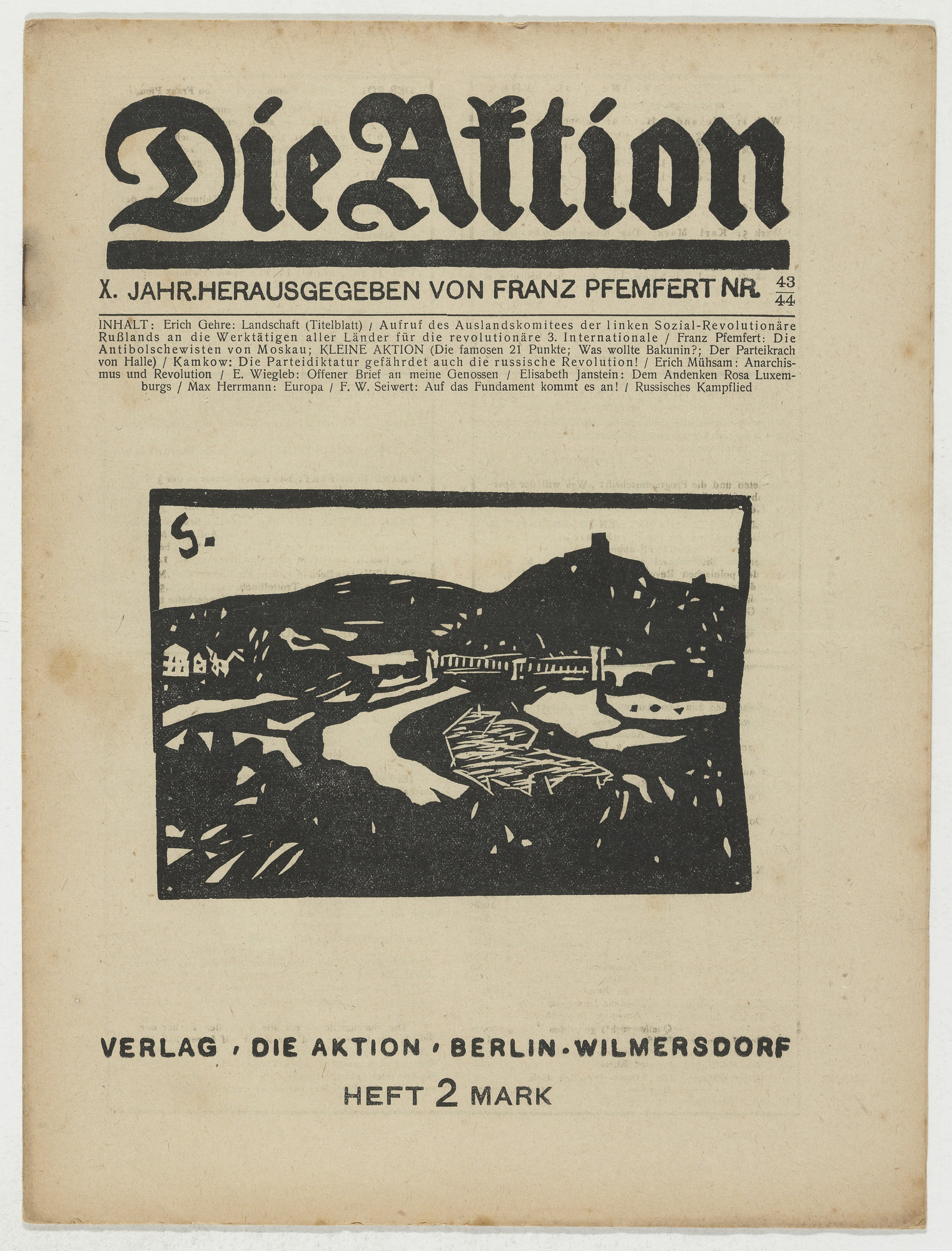 Erich Gehre. Die Aktion, vol. 10, no. 43/44