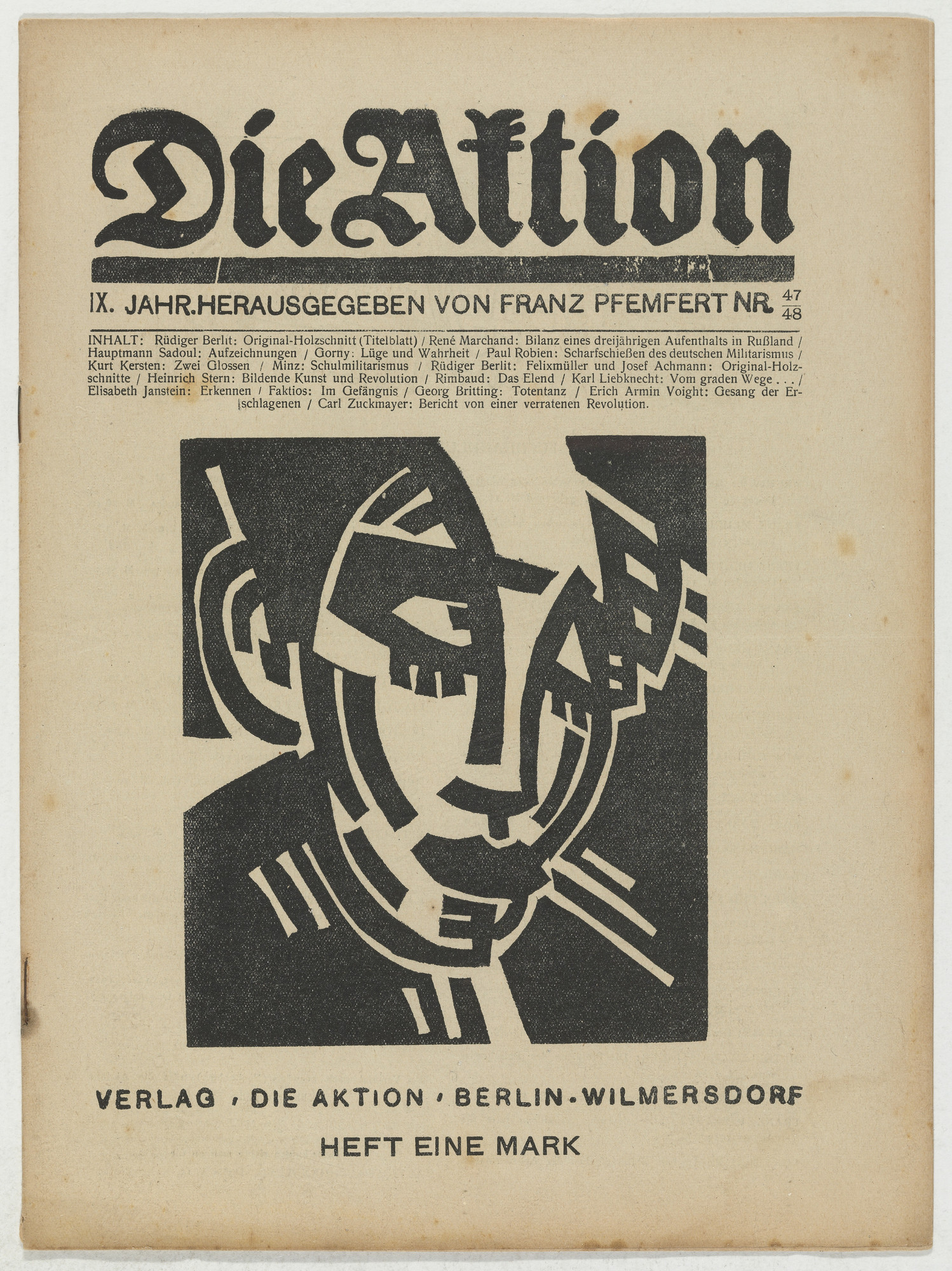 Rüdiger Berlit, Conrad Felixmüller, Josef Achmann. Die Aktion, vol. 9, no. 47/48