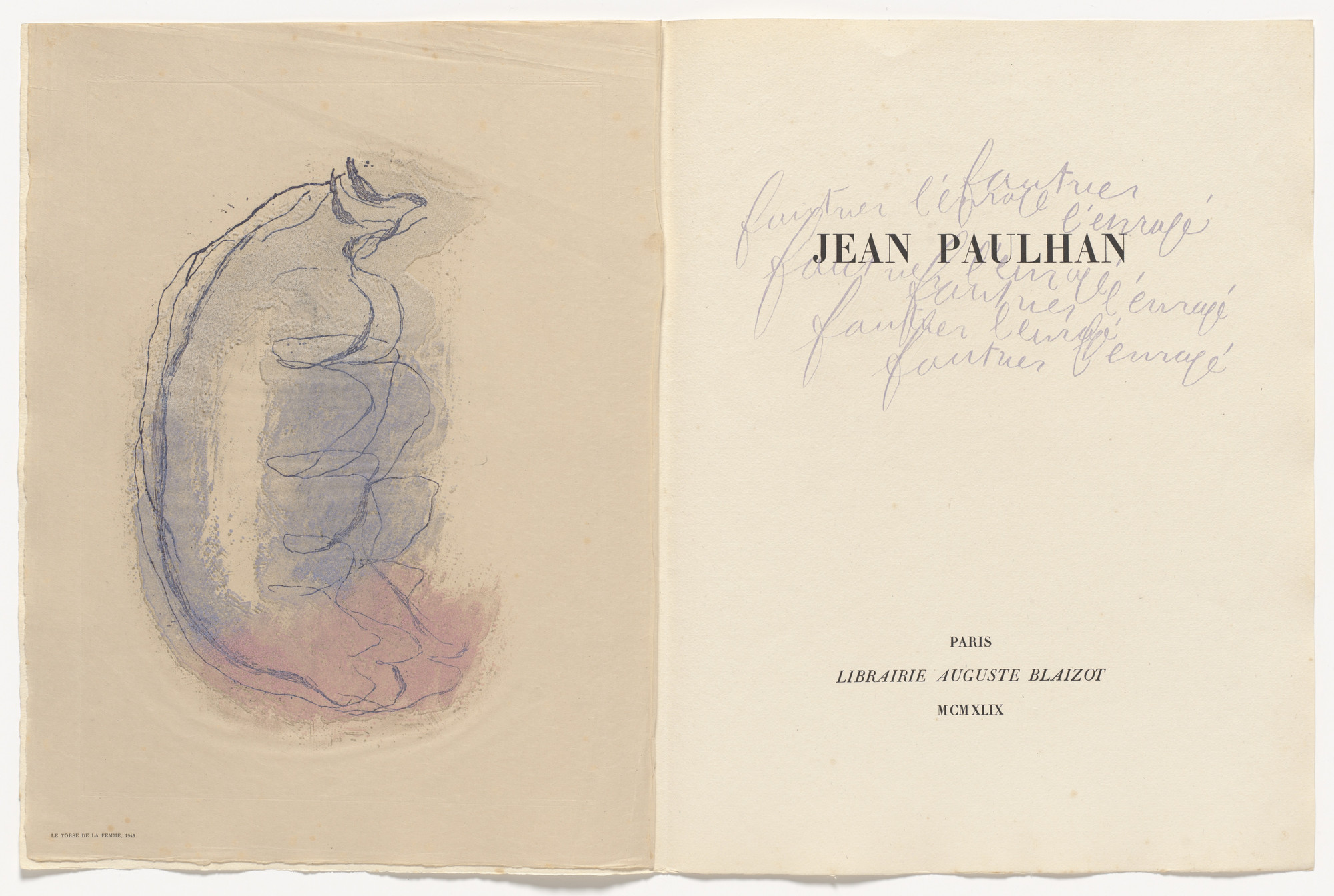 Jean Fautrier. Title page (page 7) from Fautrier l&#39;enragé. 1949