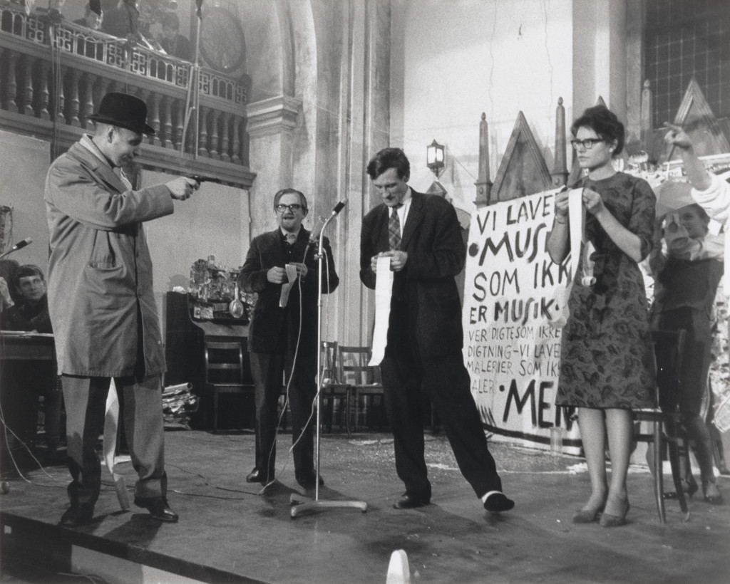 George Maciunas' In Memoriam to Adriano Olivetti, Version 1 Poem, performed during Fluxus/Musik og Anti-Musik det Instrumentale Teater, Nikolai Kirke, Copenhagen, November 23, 1962 by George Maciunas, Albert Mertz, Arthur Köpcke, Alison Knowles