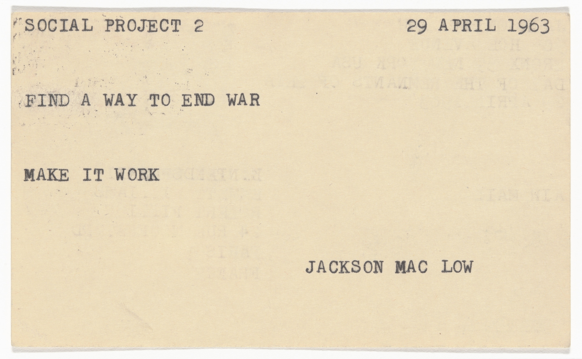Jackson Mac Low. Social Project 2. 1963