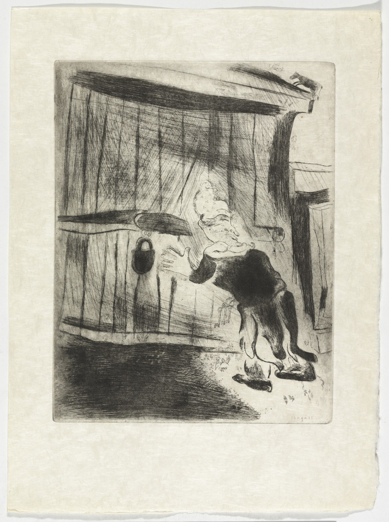 Pliouchkine at the Door (Pliouchkine à la porte), plate XL (supplementary suite) from Les Âmes mortes, Marc Chagall, 1923-48