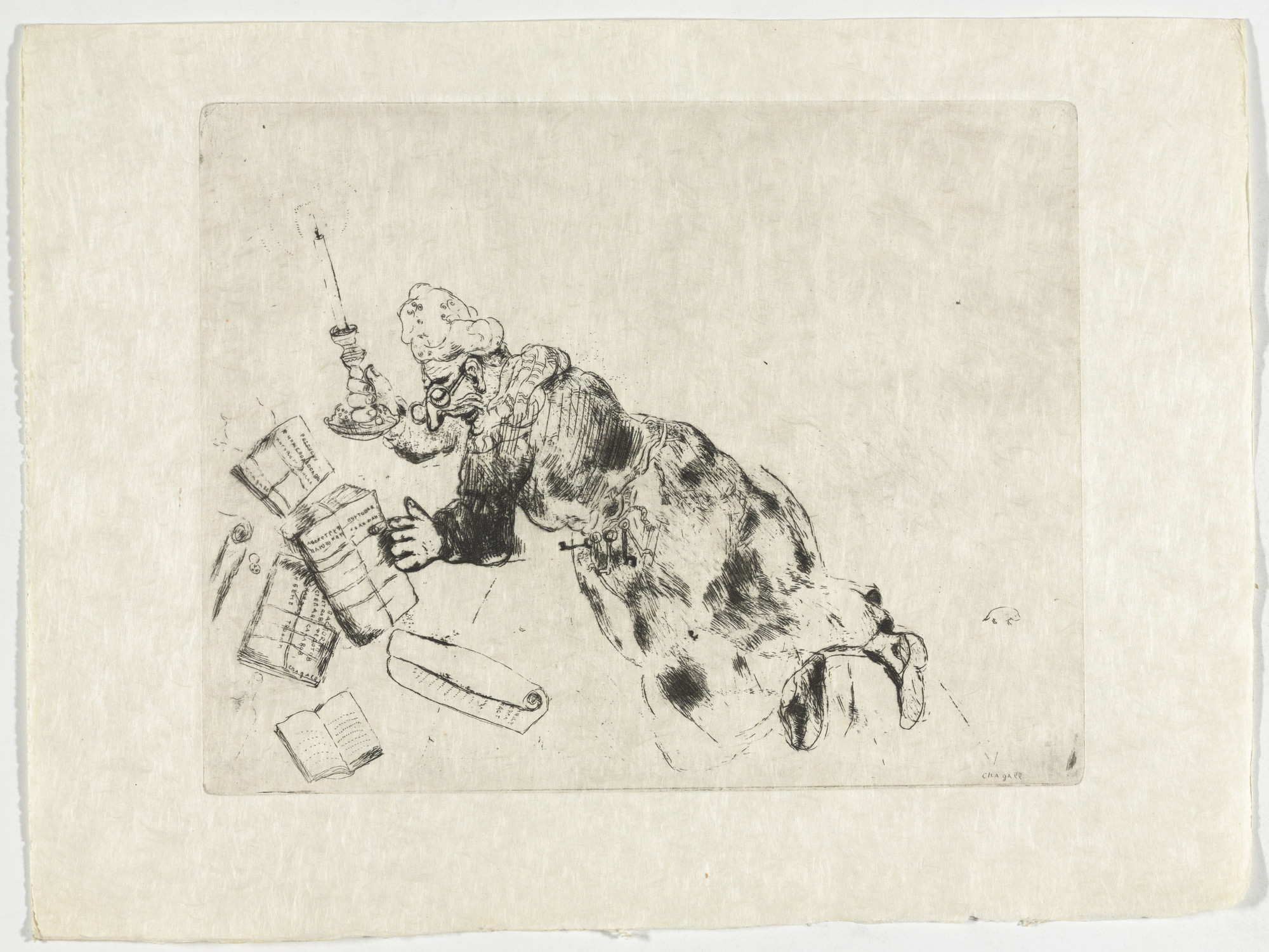 Marc Chagall. Pliouchkine Searching for His Papers (Pliouchkine à la recherche de ses papiers), plate XLV (supplementary suite) from Les Âmes mortes