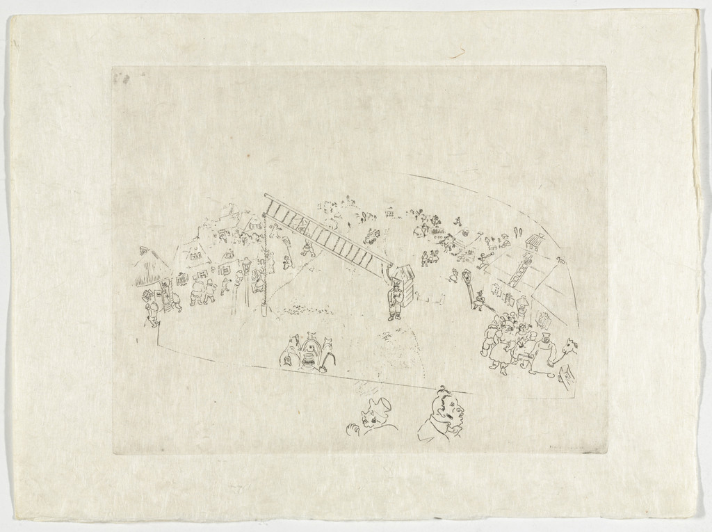 At the Village Gate (A la barrière de la ville), plate XLVII (supplementary suite) from Les Âmes mortes