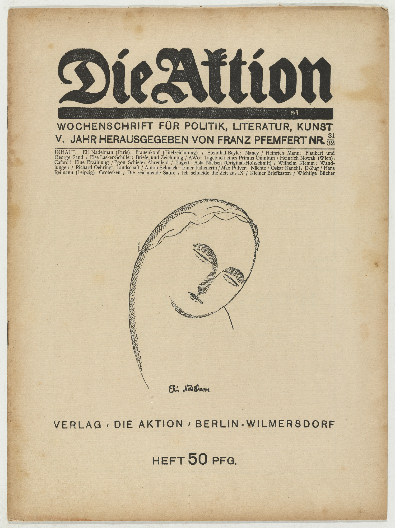 Ernst Moritz Engert. Die Aktion, vol. 5, no. 31/32
