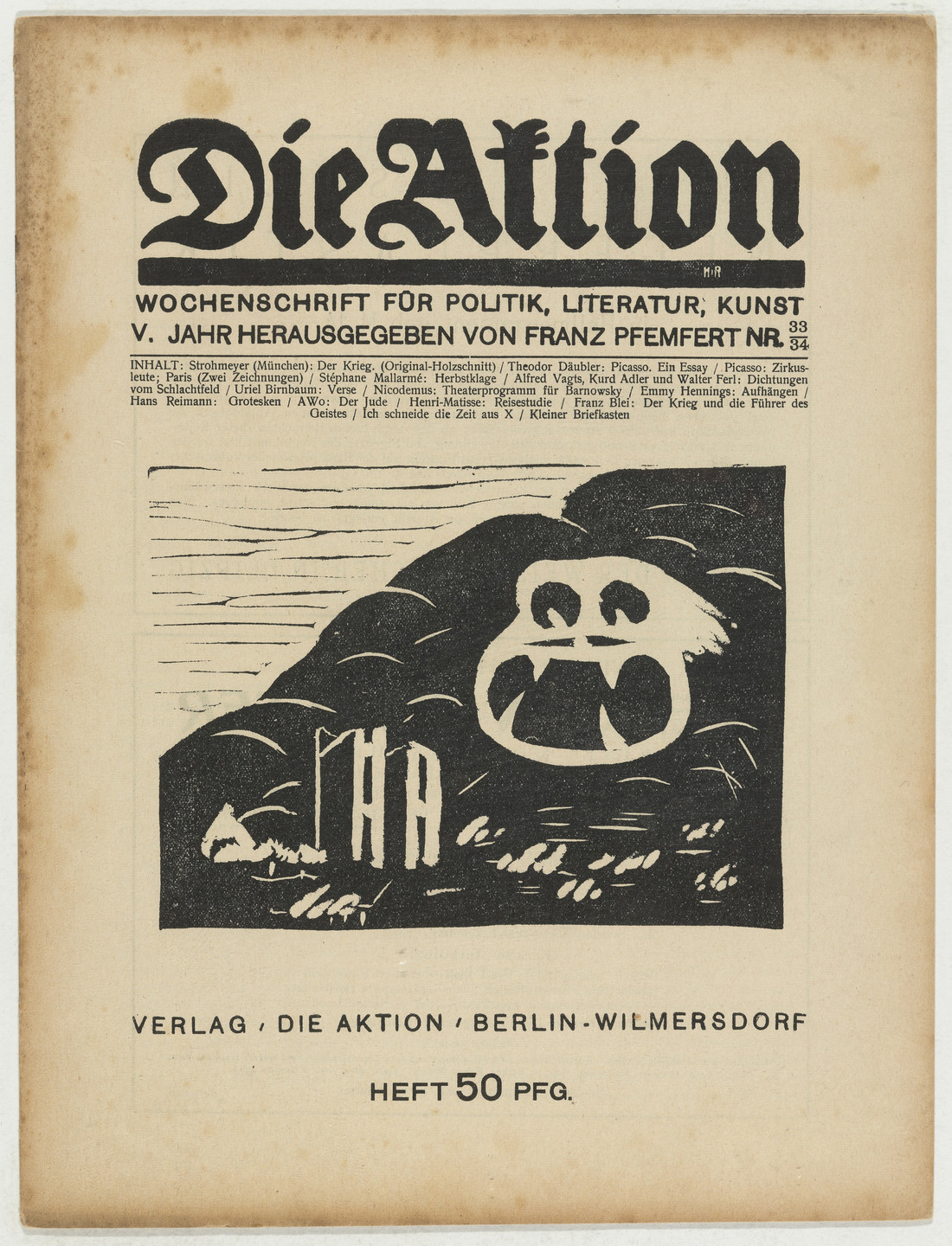 Ottheinrich Strohmeyer. Die Aktion, vol. 5, no. 33/34. August 21, 1915