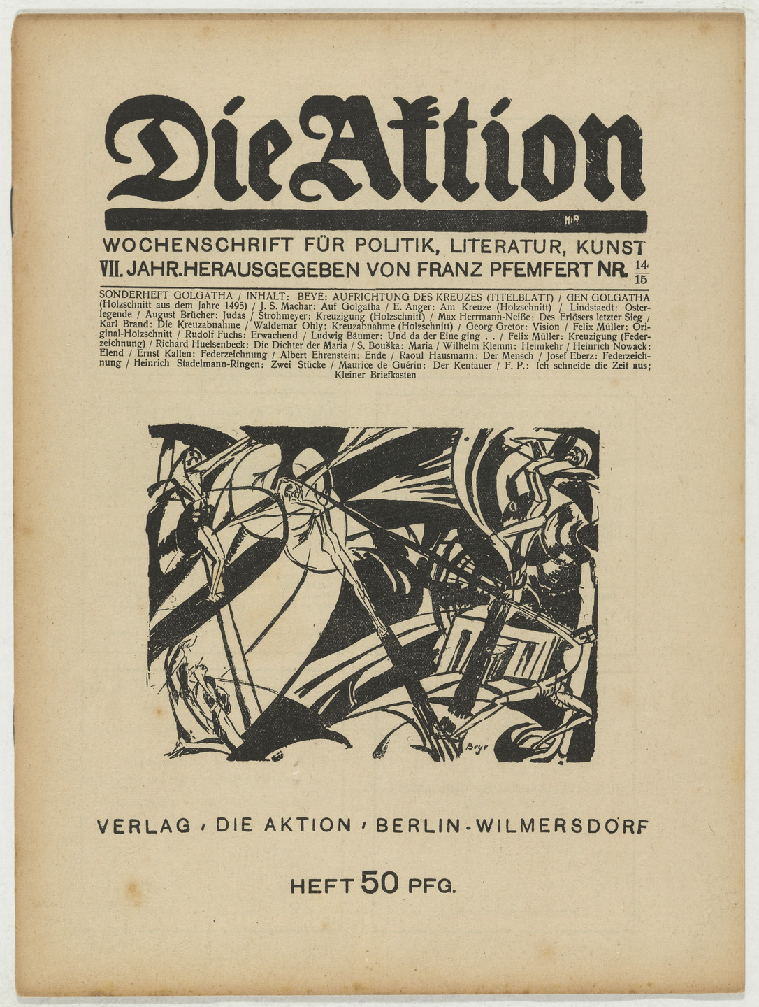 Herbert Anger, Ottheinrich Strohmeyer, Waldemar Ohly, Conrad Felixmüller. Die Aktion, vol. 7, no. 14/15. April 7, 1917