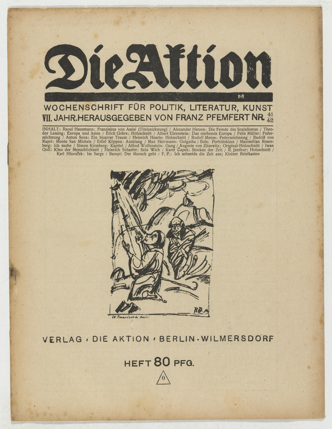 Erich Gehre, Heinrich Hoerle, Augusta von Zitzewitz, Richard Janthur, Richard Bampi. Die Aktion, vol. 7, no. 41/42. October 20, 1917