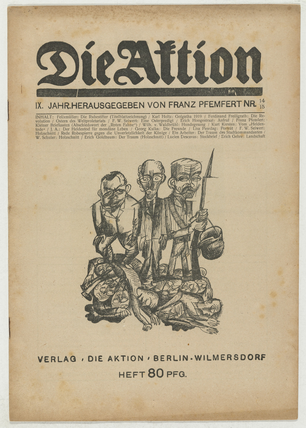 Lisa Pasedag, Franz Wilhelm Seiwert, Wilhelm Schuler, Erich Goldbaum, Erich Gehre. Die Aktion, vol. 9, no. 14/15. April 19, 1919