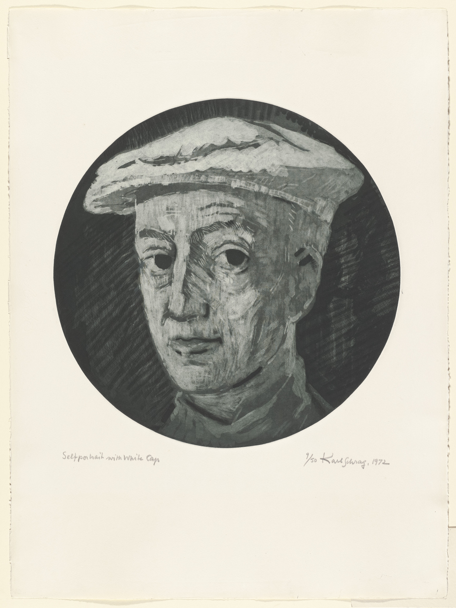 Karl Schrag. Self Portrait with White Cap