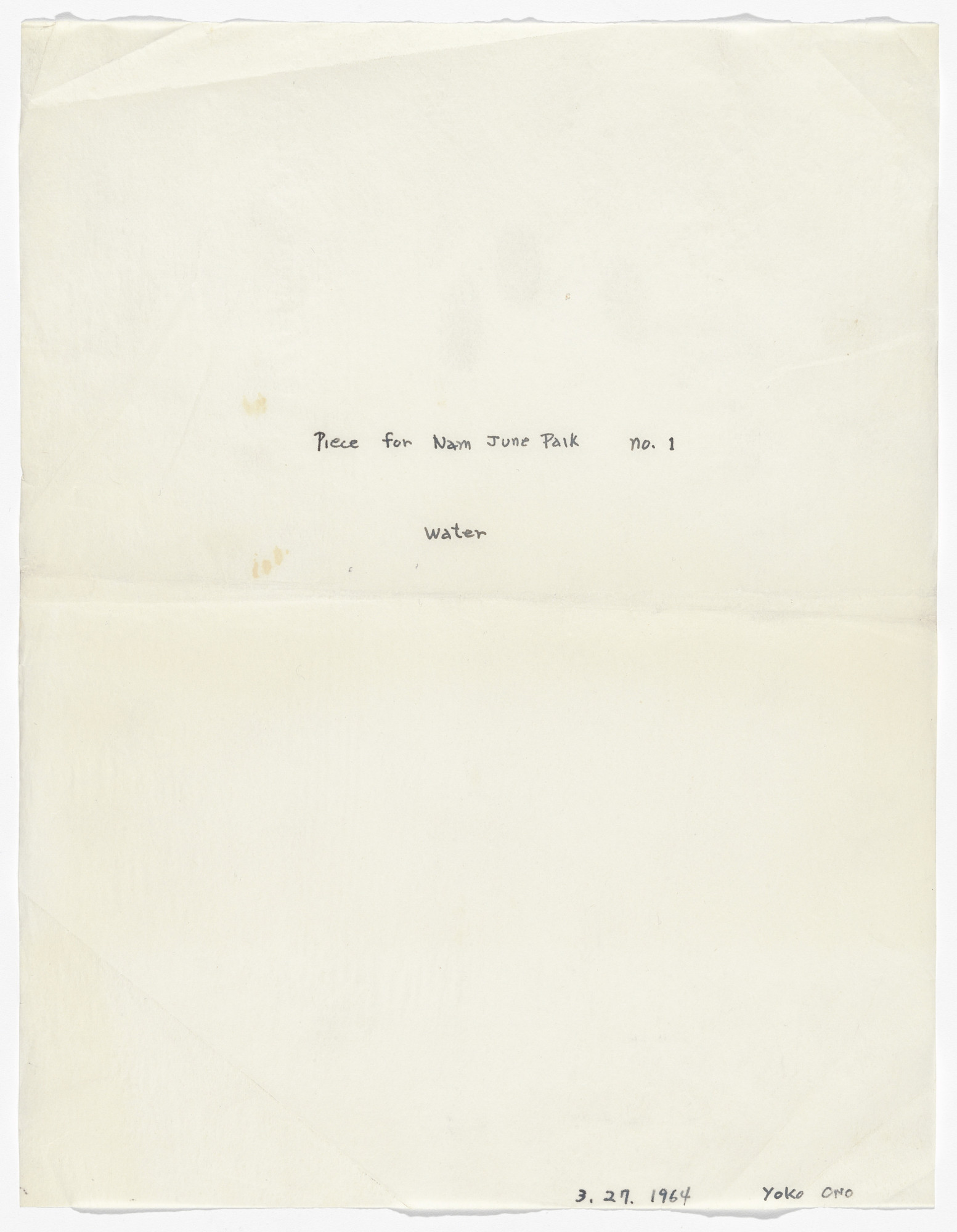 Yoko Ono. Piece for Nam June Paik no. 1. 1964 | MoMA