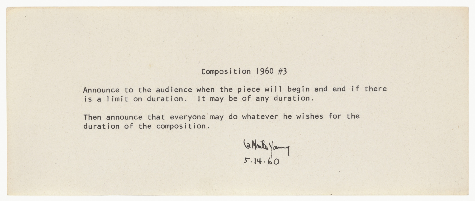 La Monte Young. Composition 1960 #3. 1960