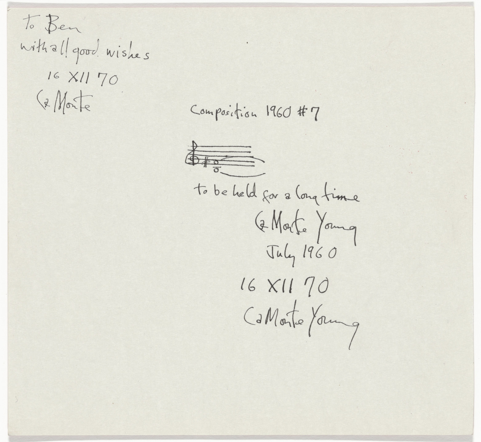 La Monte Young. Composition 1960 #7. 1960