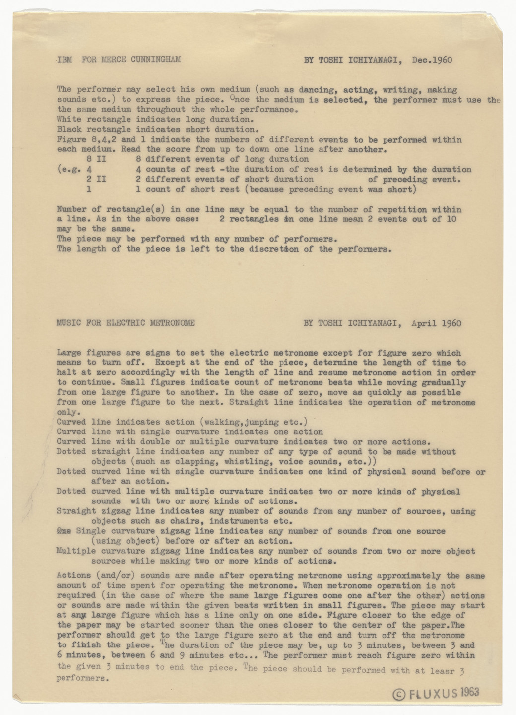 Toshi Ichiyanagi. IBM for Merce Cunningham and Music for Electric Metronome. 1960