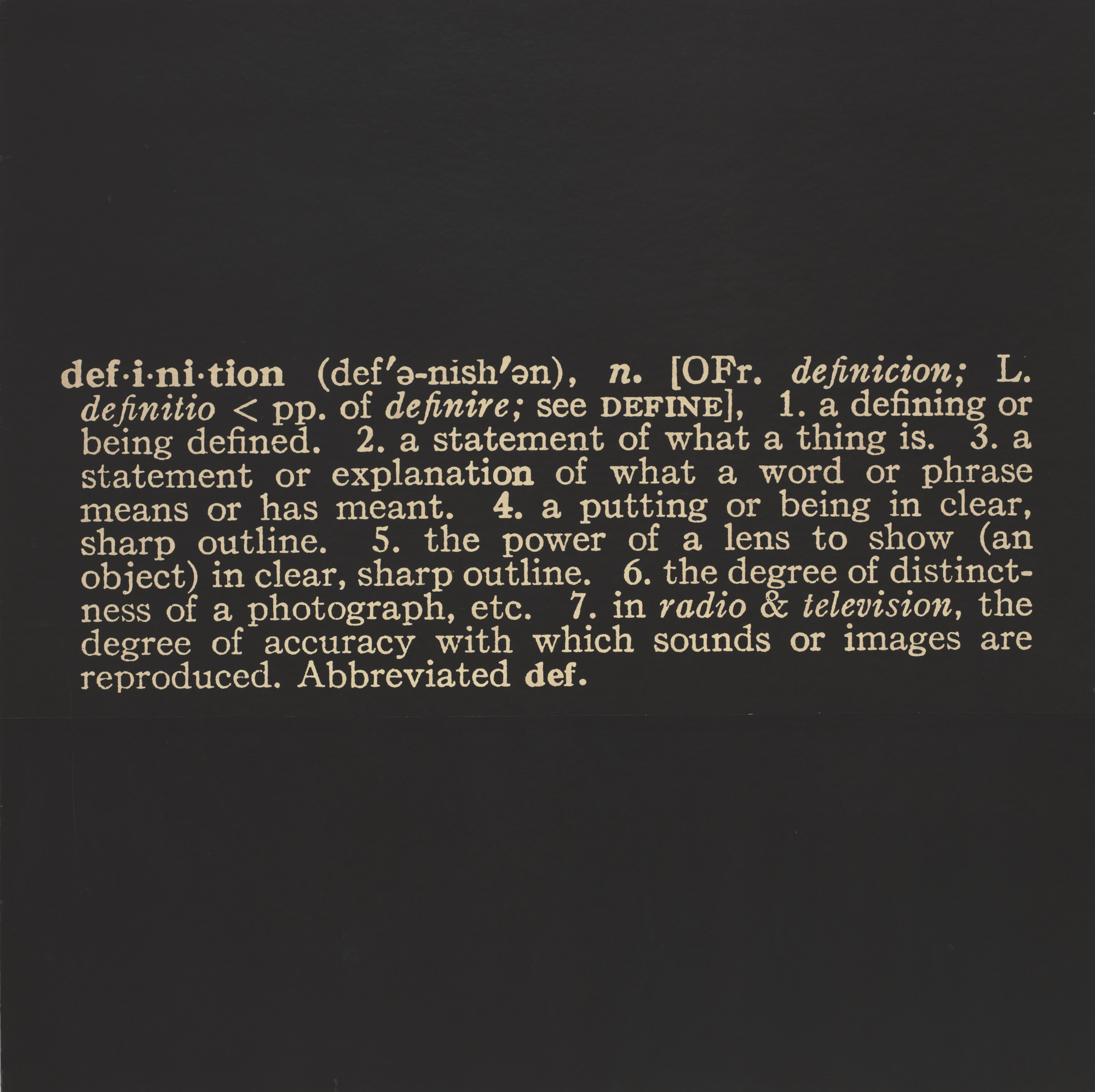 Joseph Kosuth. Titled (Art as Idea as Idea) The Word "Definition". 1966-68  | MoMA
