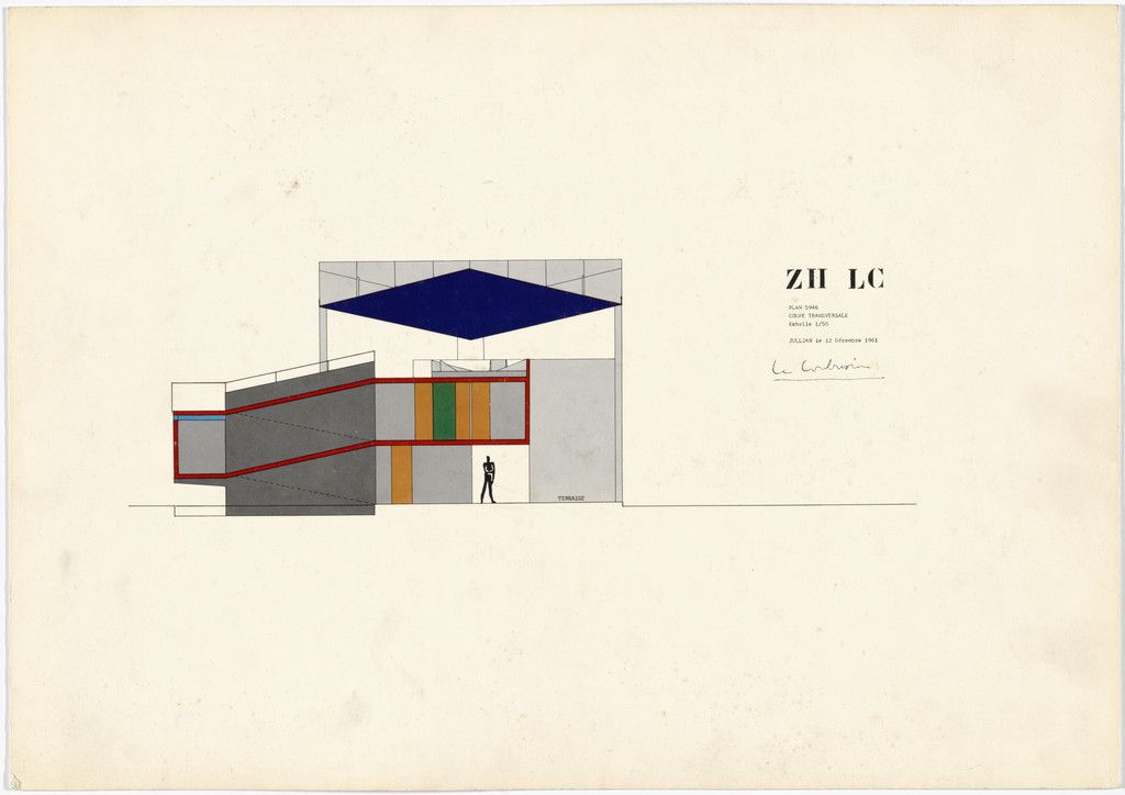 Exhibition Pavilion, Z.H.L.C., Zurich, Switzerland (Cross section), Le Corbusier, 1961