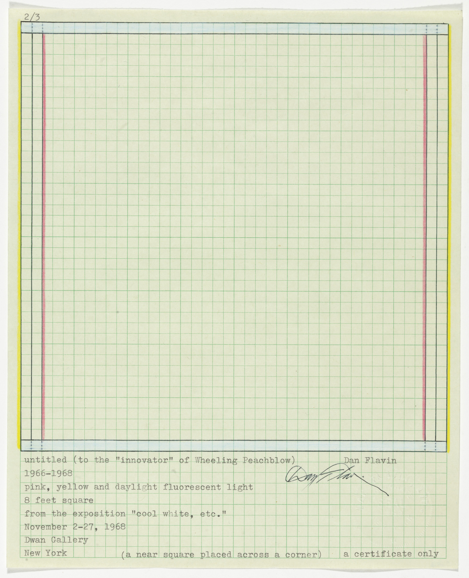 Dan Flavin. Document for Untitled (to the "innovator" of Wheeling Peachblow)