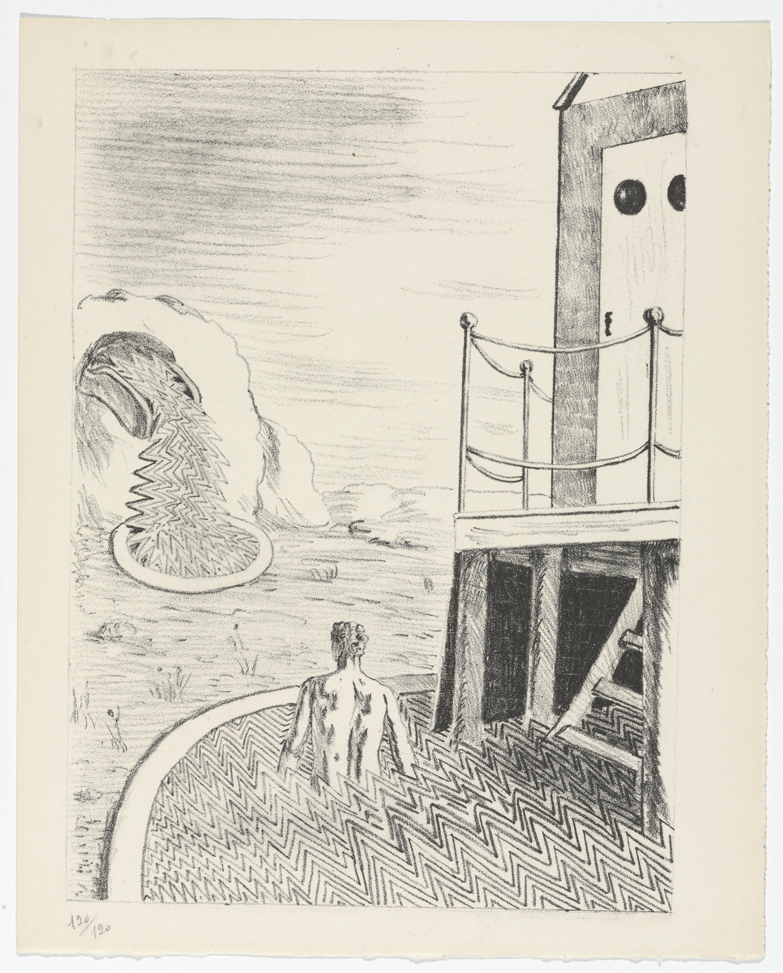 Giorgio de Chirico. Il Bagnante Solitario (The Solitary Bather) (plate, folio 17) from Mythologie