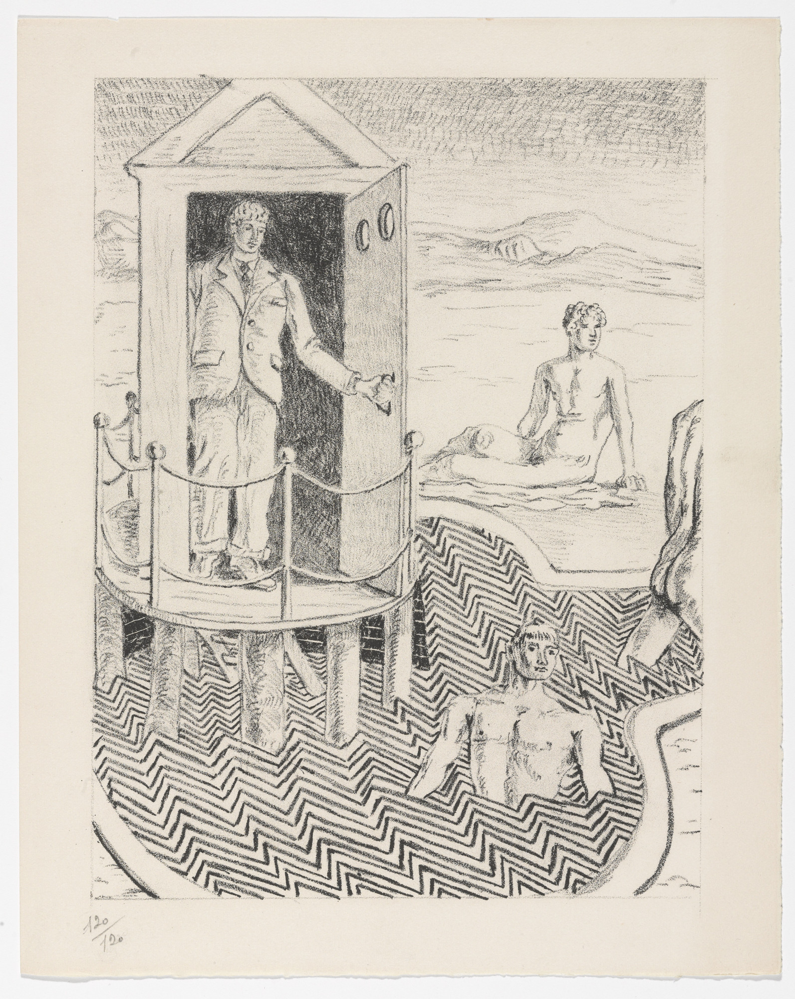 Giorgio de Chirico. Nella Piscina Inquietante (In the Disquieting Pool) (plate, folio 19) from Mythologie