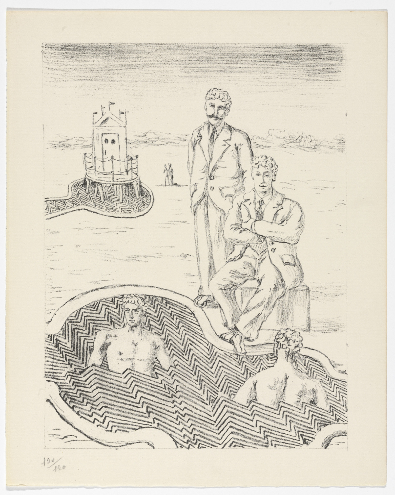 Giorgio de Chirico. Conversazione Misteriosa (Mysterious Conversation) (plate, folio 20) from Mythologie
