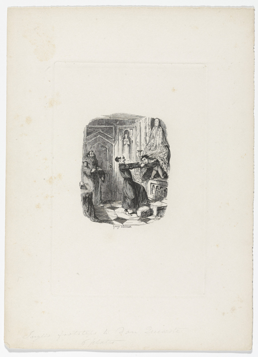 George Cruikshank. Lazaro &amp; the Cura from Rambles in the Footsteps of Don Quixote by Henry D. Inglis. 1837