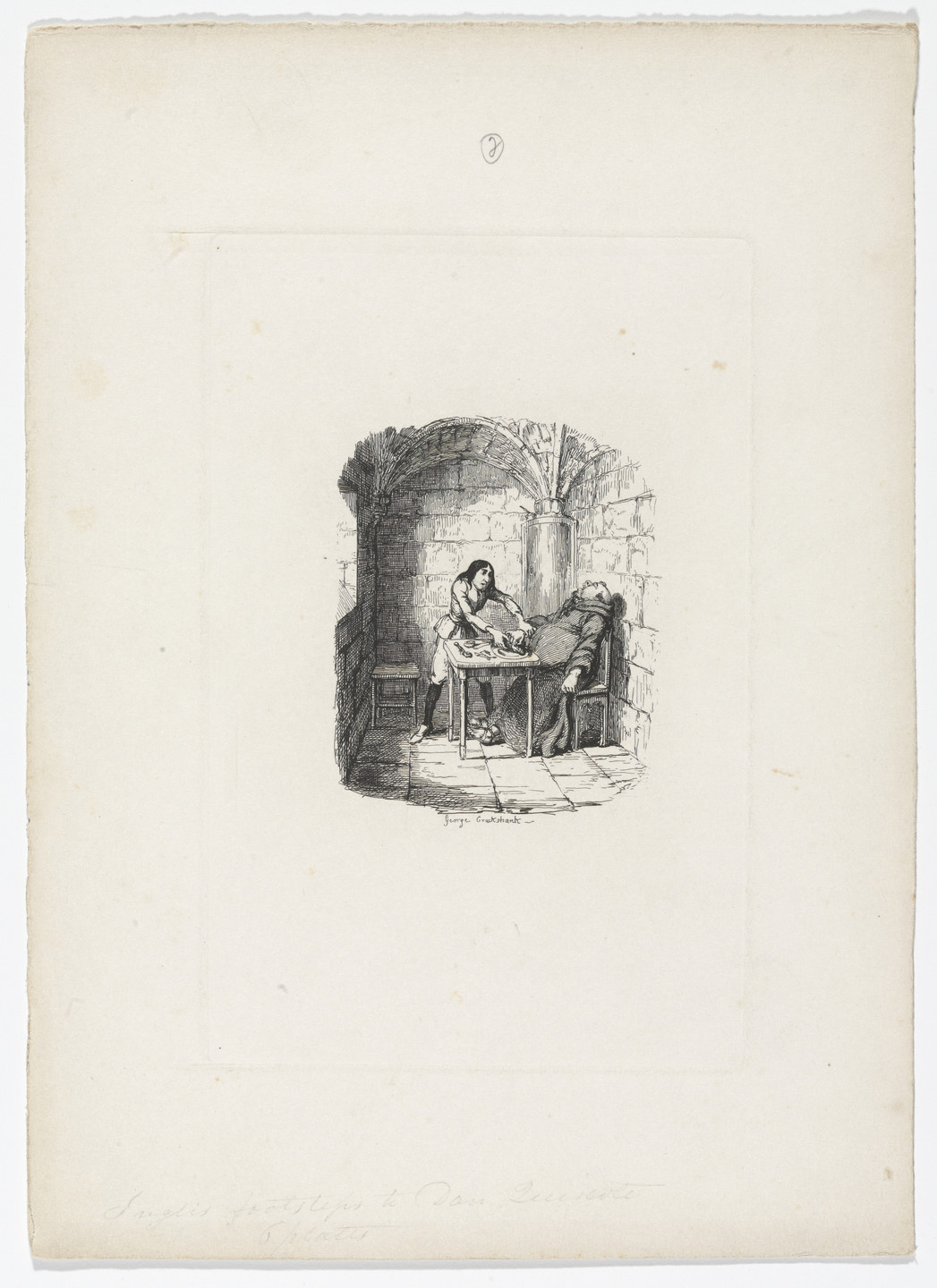 George Cruikshank. Juanes &amp; the Goose from Rambles in the Footsteps of Don Quixote by Henry D. Inglis. 1837