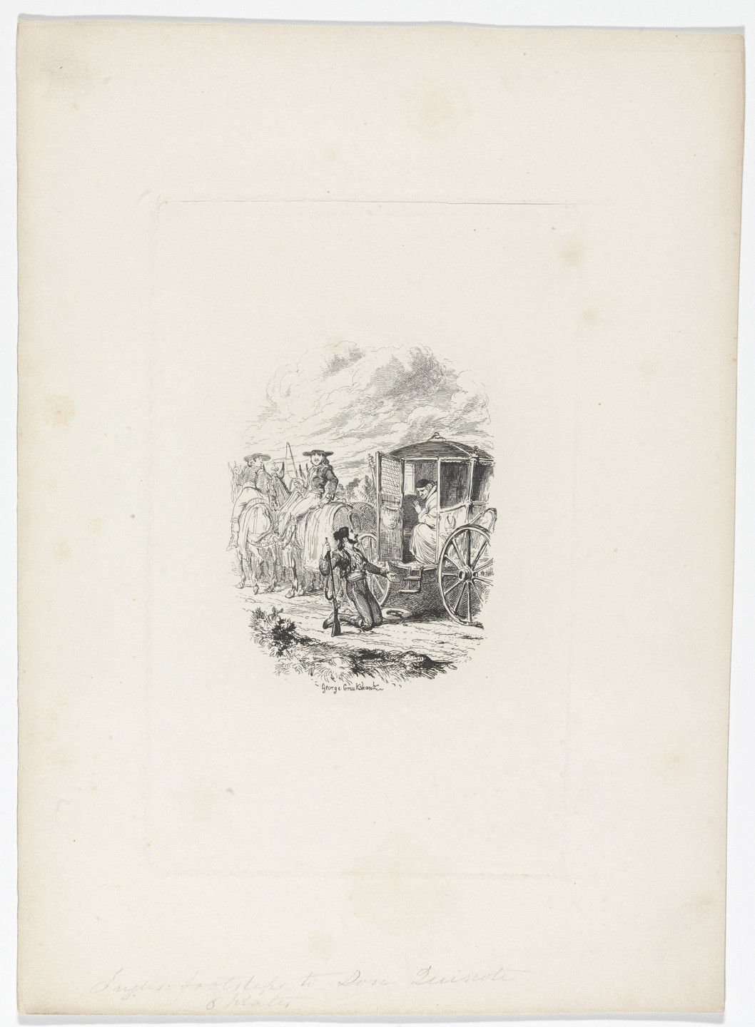 George Cruikshank. Polinario &amp; the Bishop of Jaen from Rambles in the Footsteps of Don Quixote by Henry D. Inglis. 1837