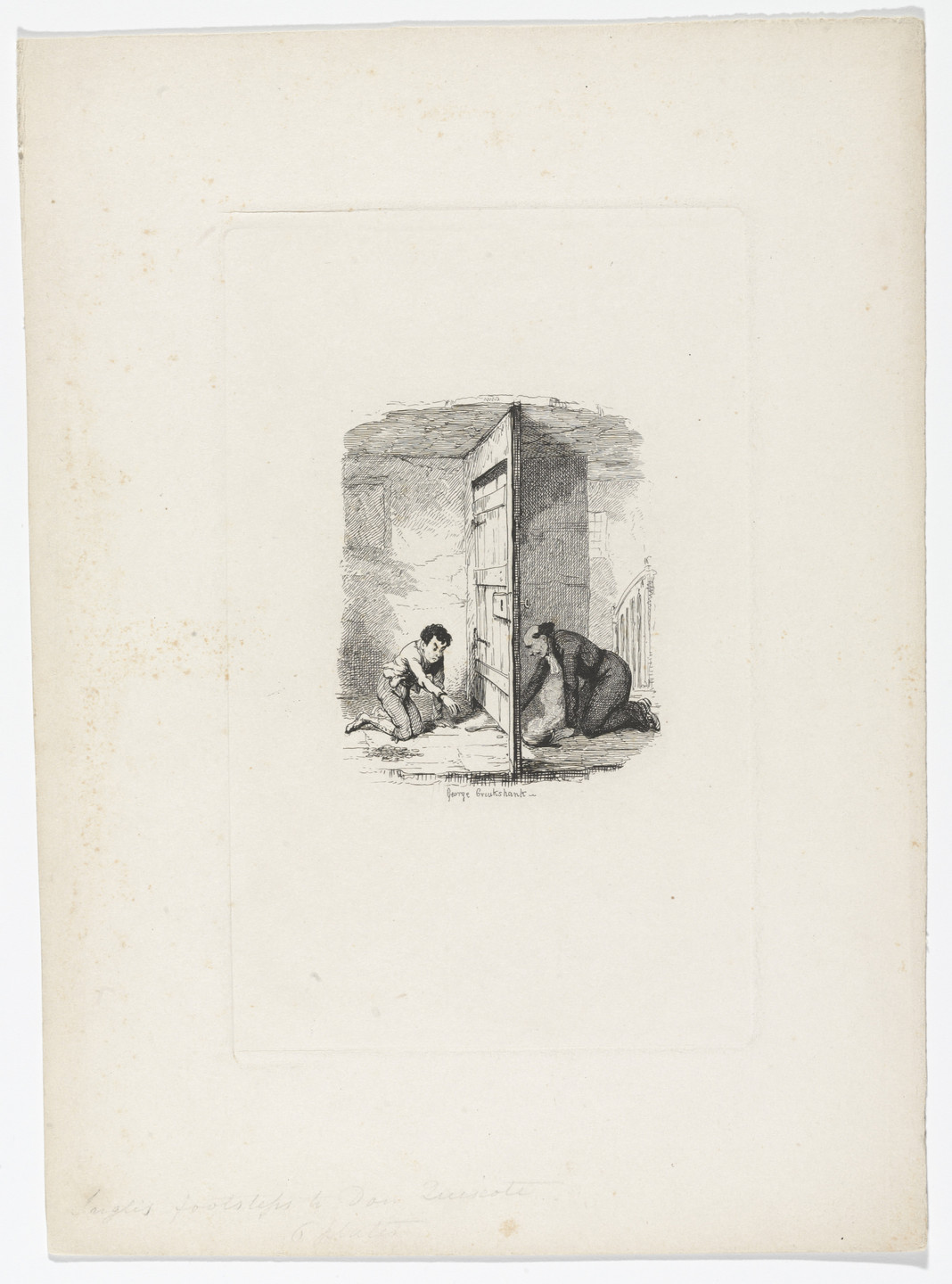 George Cruikshank. Lazaro Outwitted by the Cura from Rambles in the Footsteps of Don Quixote by Henry D. Inglis. 1837