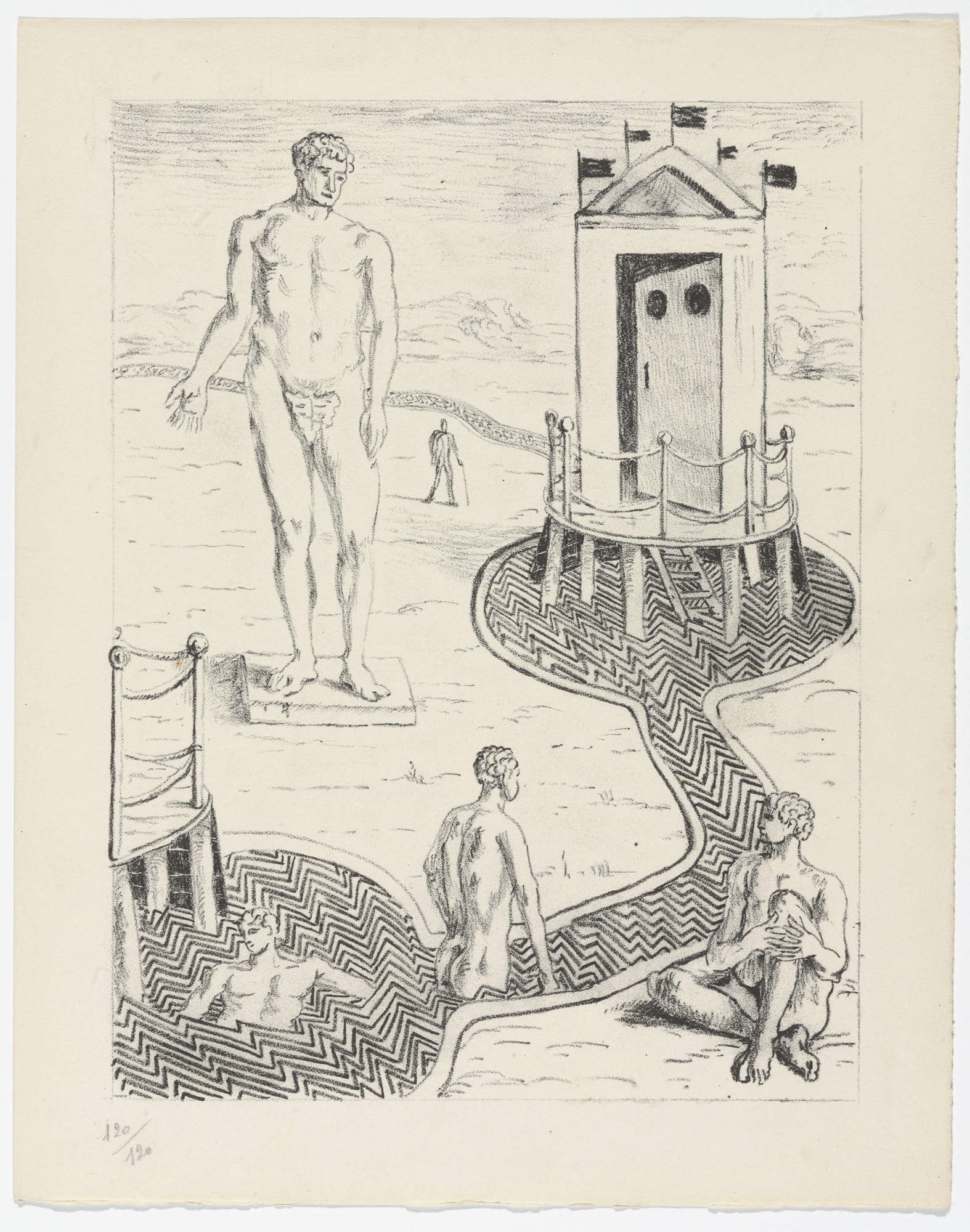 Giorgio de Chirico. L'Idolo nei Bagni Misteriosi (The Idol in the Mysterious Baths) (plate, folio 15) from Mythologie