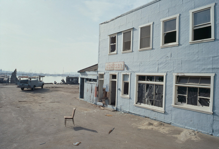 Allan Sekula. Abandoned shipyard used by Marine Corps Expeditionary Force for &#34;counter-terrorist&#34; exercises. Los Angeles harbor. Terminal Island, California from the series Fish Story. November 1992