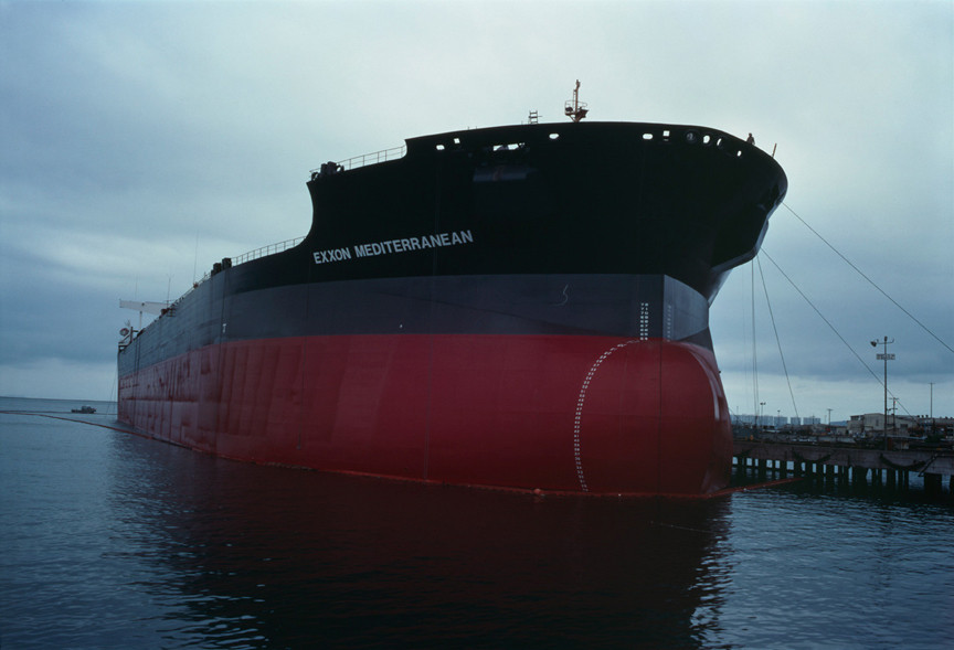 Allan Sekula. The rechristened Exxon Valdez awaiting sea trials after repairs. National Steel and Shipbuilding Company. San Diego harbor from the series Fish Story. August 1990