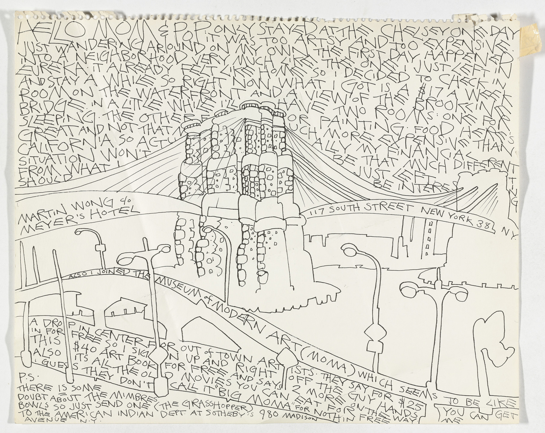 Martin Wong. First letter home from New York (also I joined The Museum of Modern Art). 1978