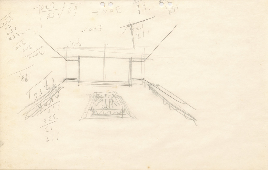 Neue Wache War Memorial Project, Berlin-Mitte, Germany, Sketch interior perspective with computations.