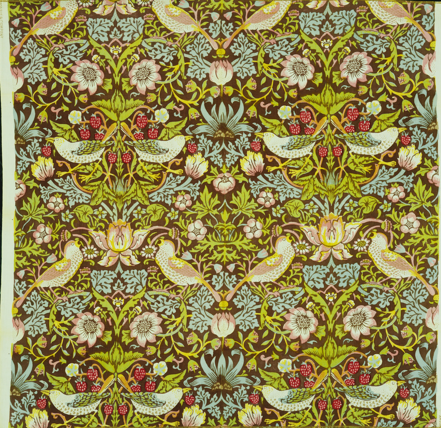 William Morris. Strawberry Thief Pattern Printed Fabric (no. 23598). 1883