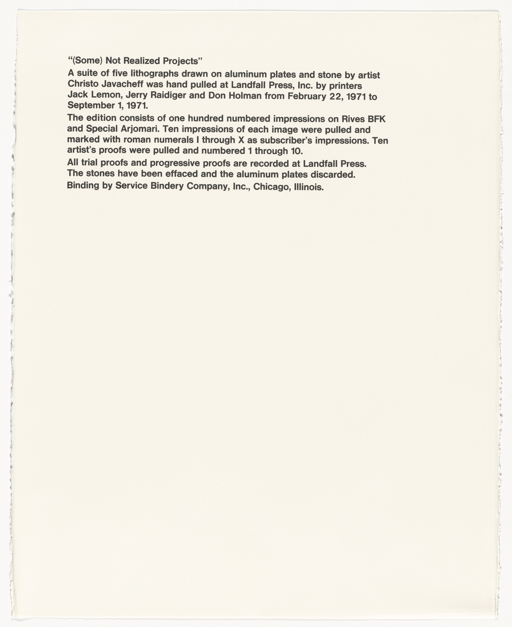 Christo. (Some) Not Realized Projects