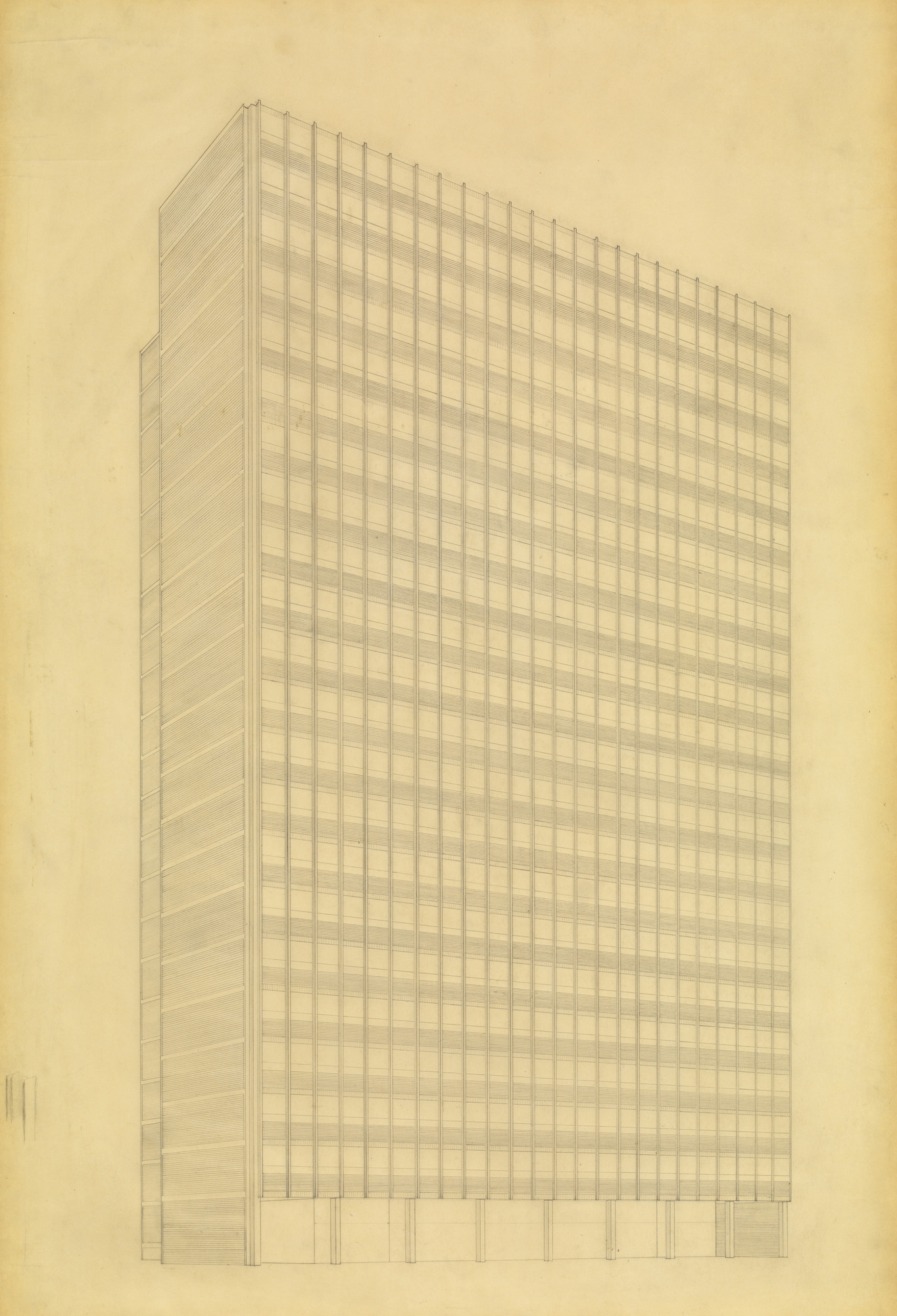 Ludwig Mies van der Rohe. Promontory Apartment Building, Chicago, Illinois, Perspective (from southeast)