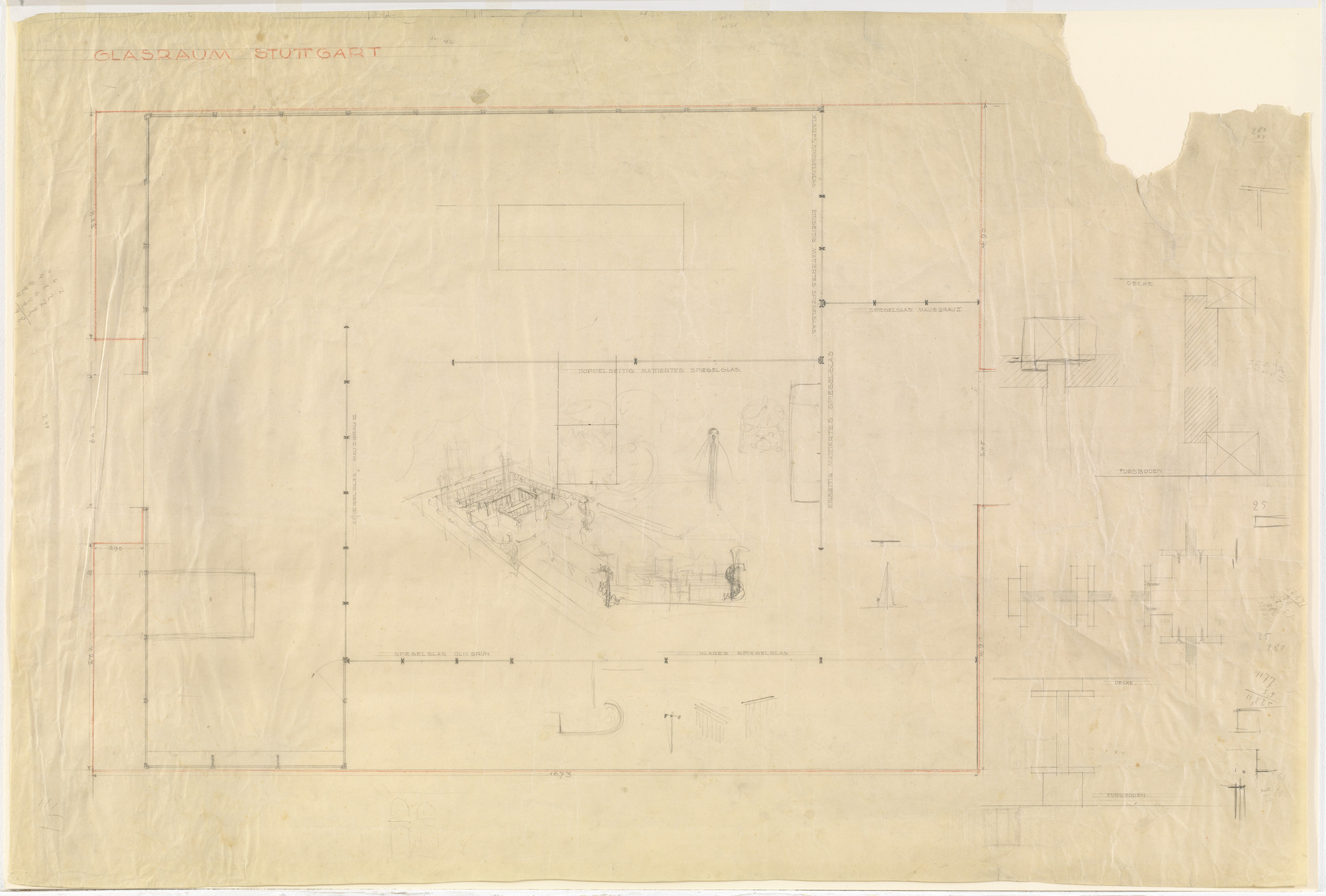 Ludwig Mies van der Rohe, Lilly Reich. Die Wohnung, Weissenhofsiedlung Werkbund Exposition, Stuttgart, Germany (Plan for the Glass Industry Exhibit). 1926