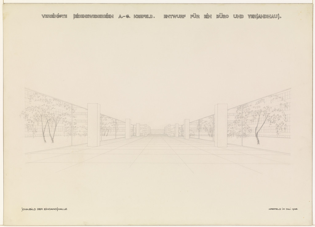 Verseidag Administration Building, Krefeld, Germany, Interior perspective, looking northeast