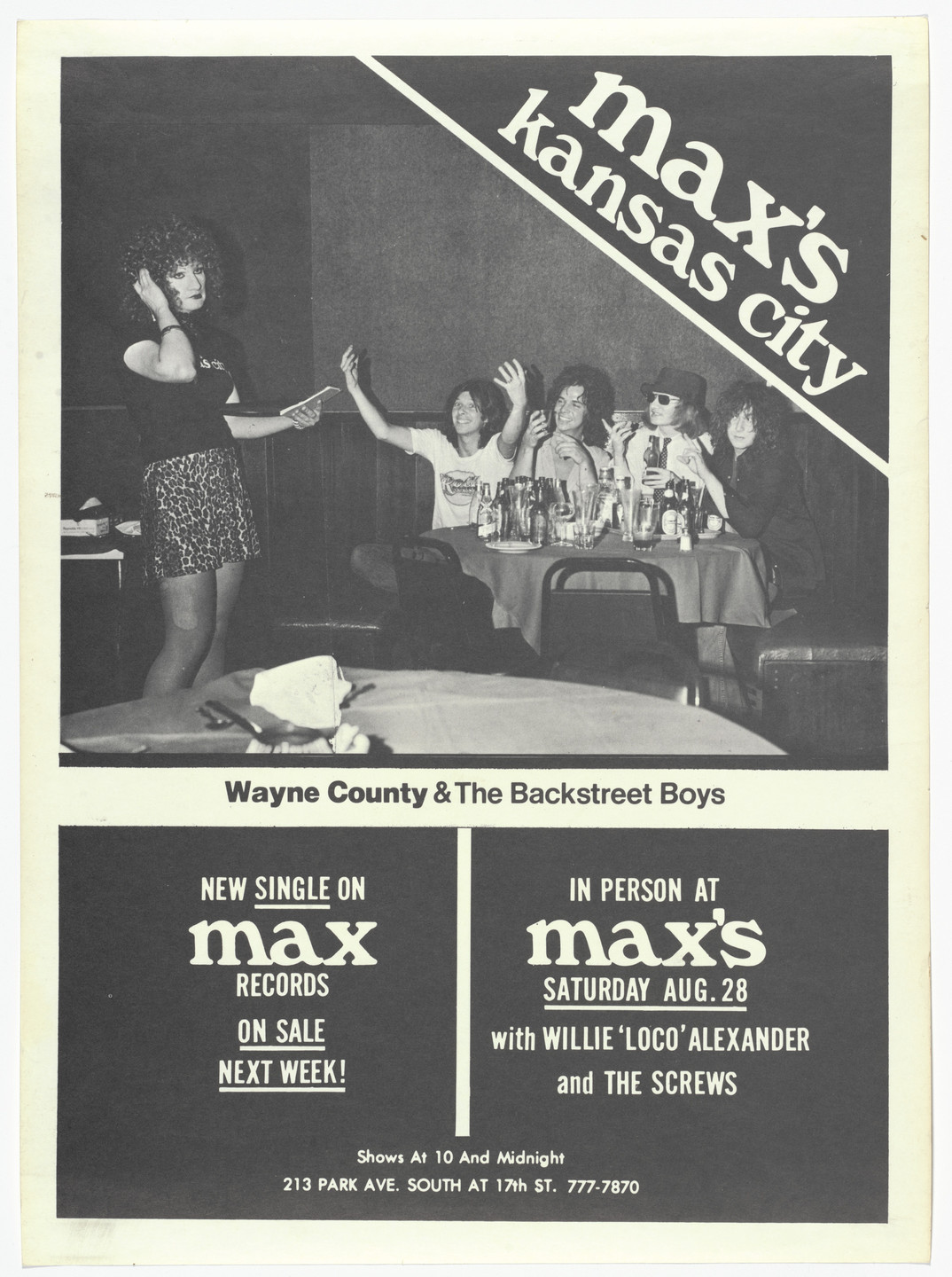Unknown Designer. Wayne County &amp; the Backstreet Boys at Max's. 1975