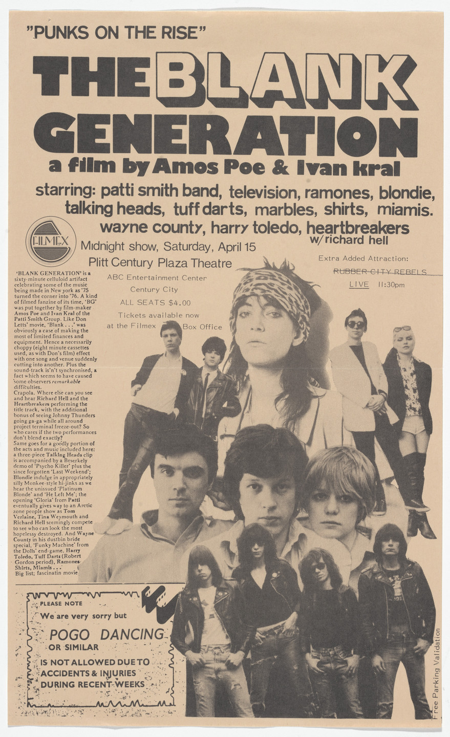 Unknown Designer. Flyer for the Philadelphia Screening of the Documentary Film "Blank Generation". 1976