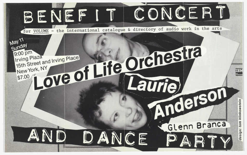 Love of Life Orchestra, Laurie Anderson and Glenn Branca (Poster for benefit concert and dance party)