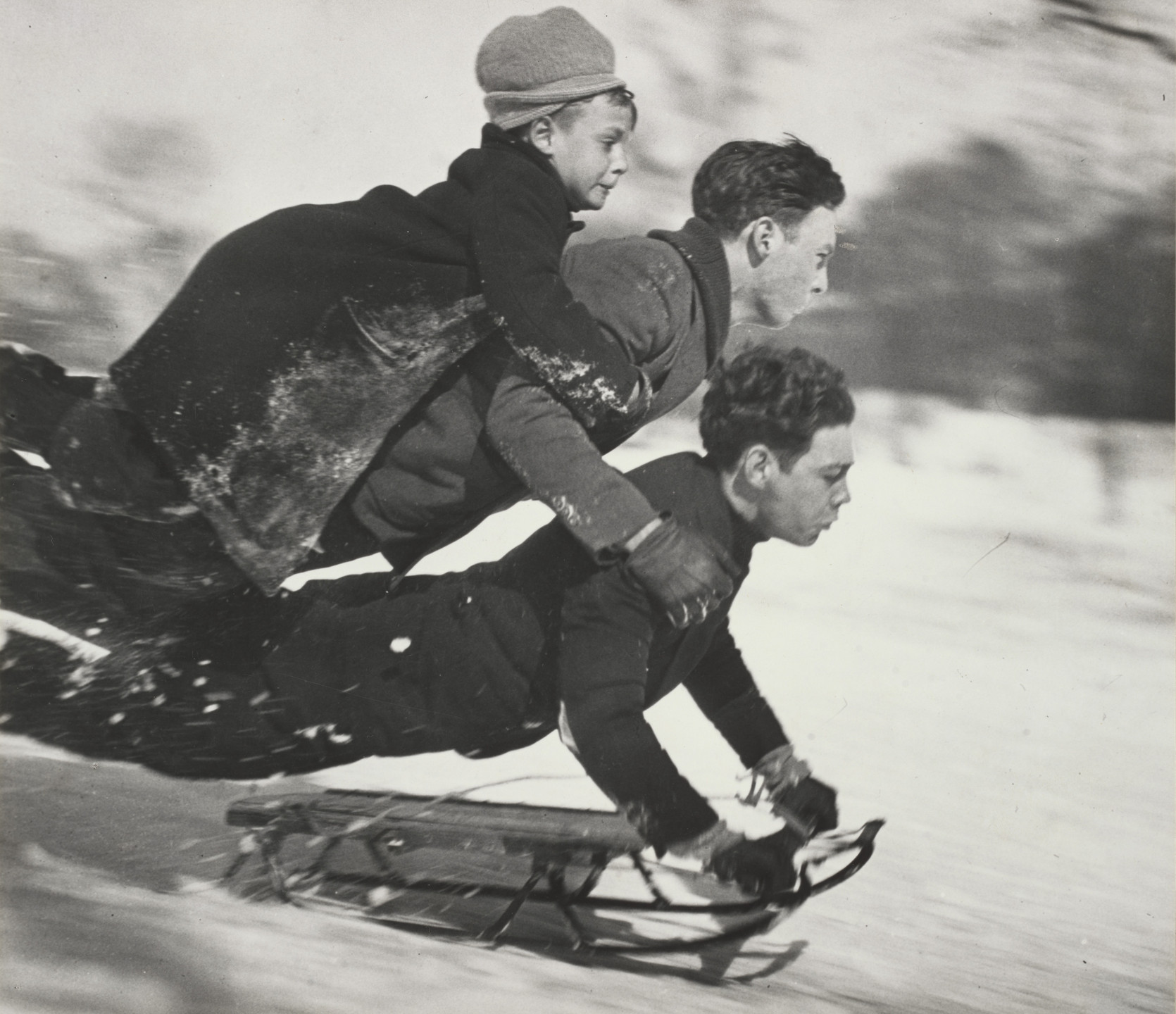 Philip Fein. Three Kids and a Sled. c. 1940