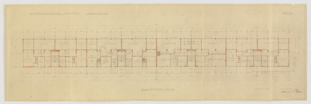 Weissenhof Apartment House, "The Dwelling" Exhibition, Stuttgart, Germany (Plan, block A1-A4, second and third floors.)