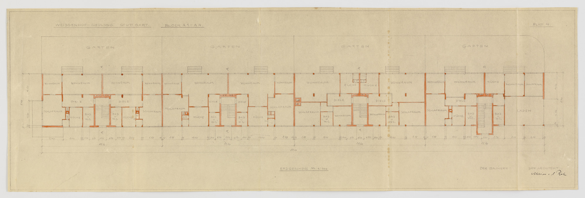 Ludwig Mies van der Rohe. Weissenhof Apartment House, "The Dwelling" Exhibition, Stuttgart, Germany