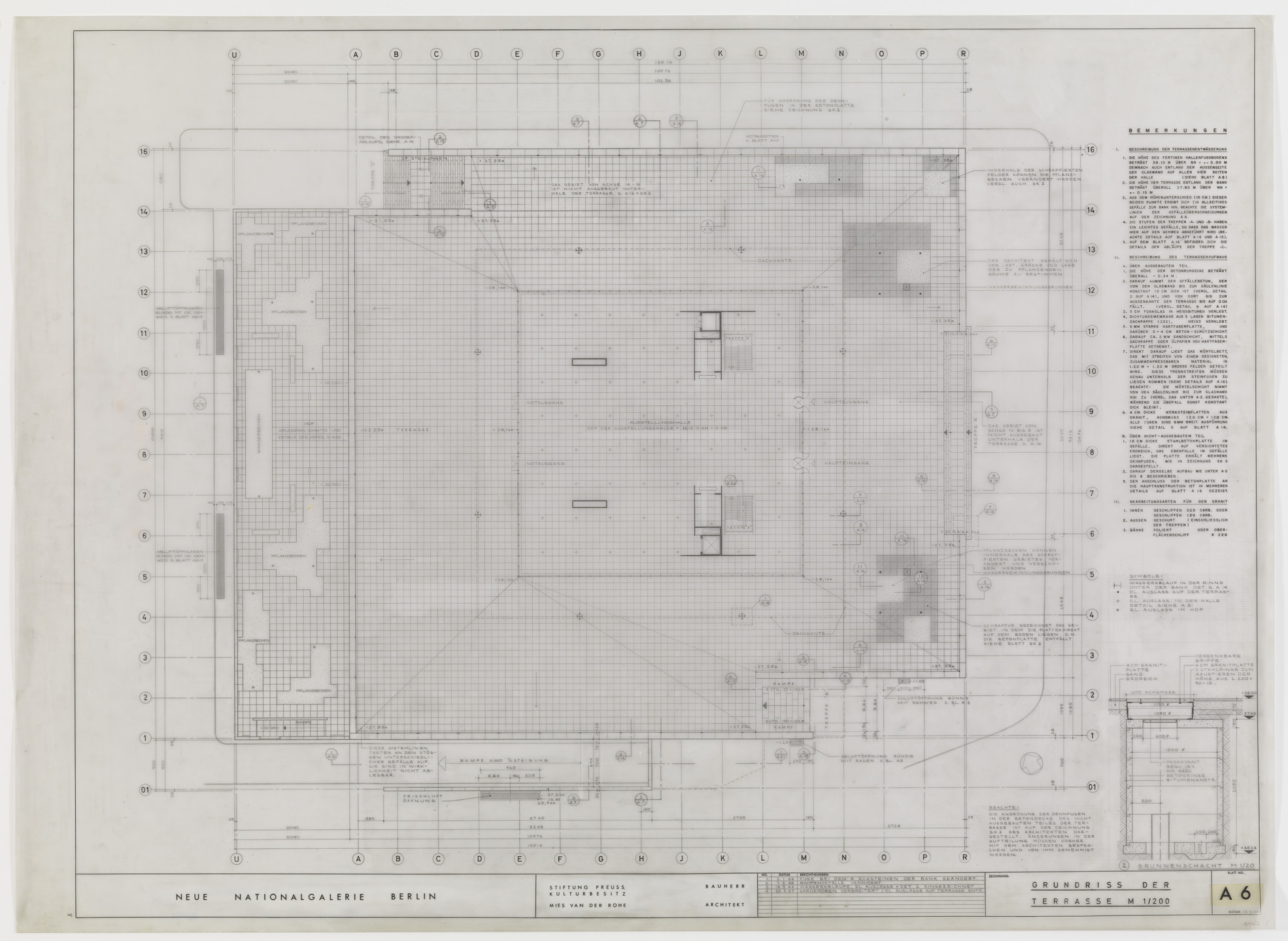 Ludwig Mies van der Rohe. New National Gallery, Berlin, Germany (Floor plan of the terrace). 1967