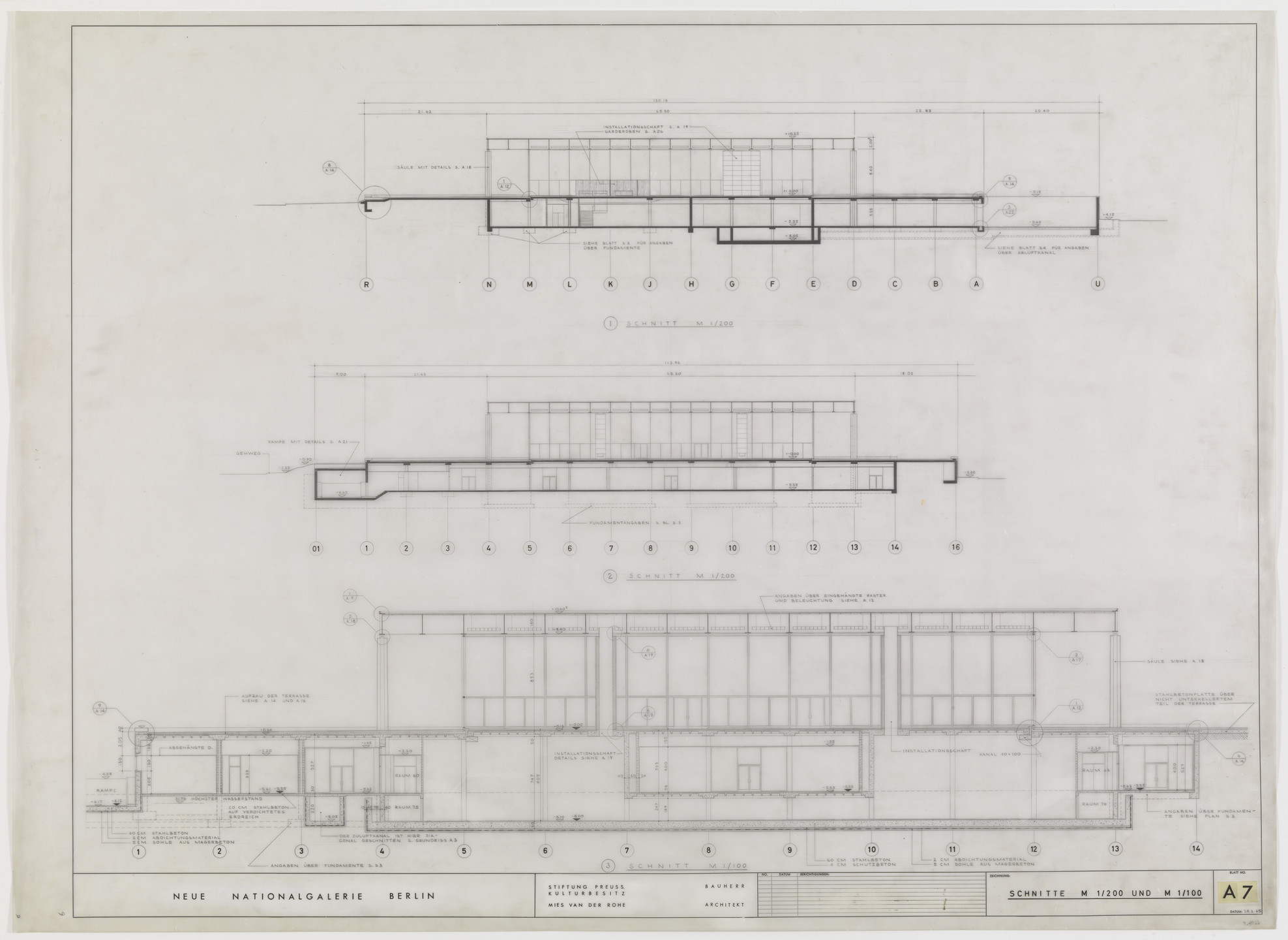 Ludwig Mies van der Rohe. New National Gallery, Berlin, Germany (Sections). 1967