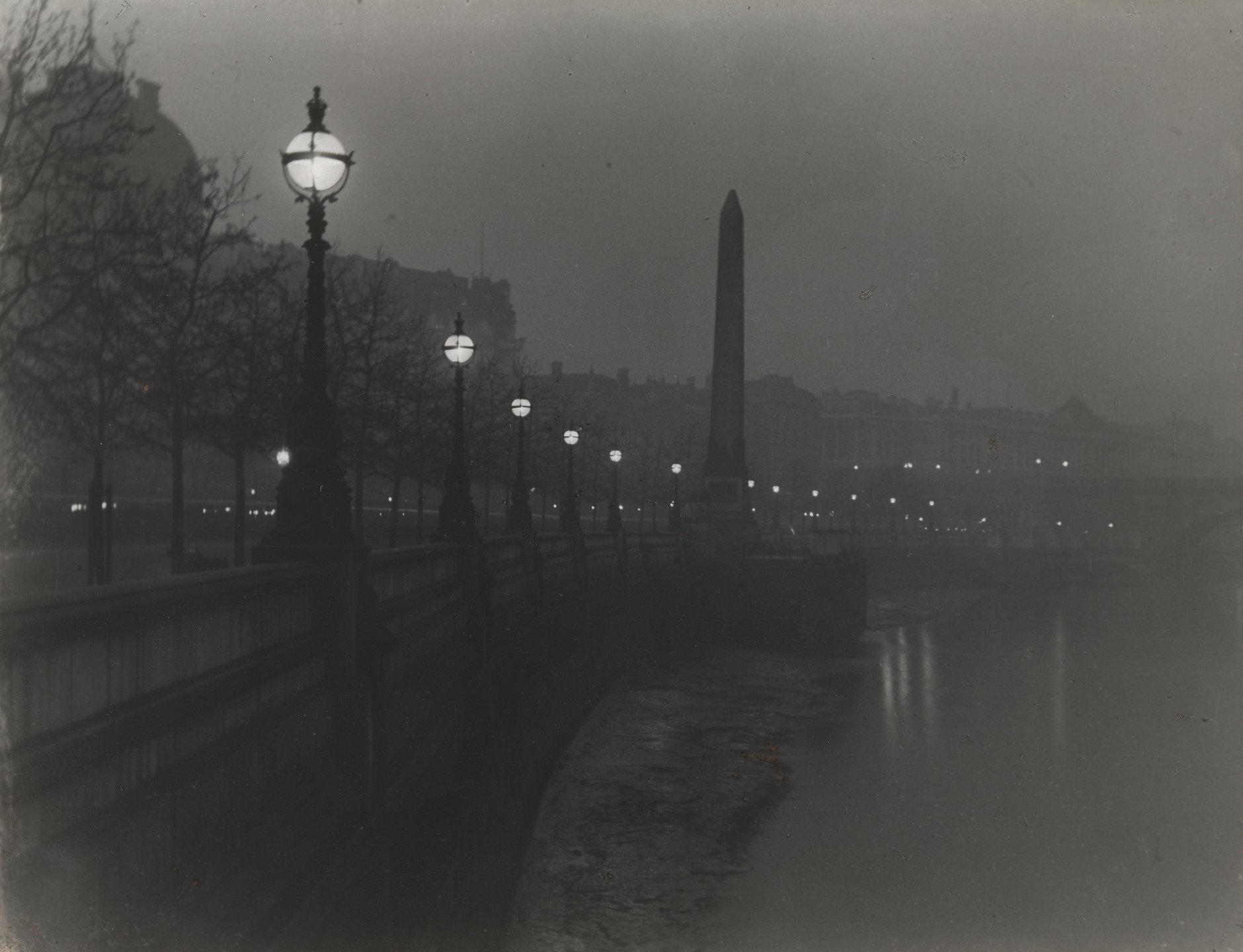 Paul Martin. Cleopatra&#39;s Needle and the Thames Embankment by Gas-Light. c. 1890-1896