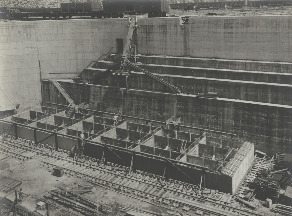 Reinforced Concrete Pontoons. Forms removed from No. 1 Pontoon