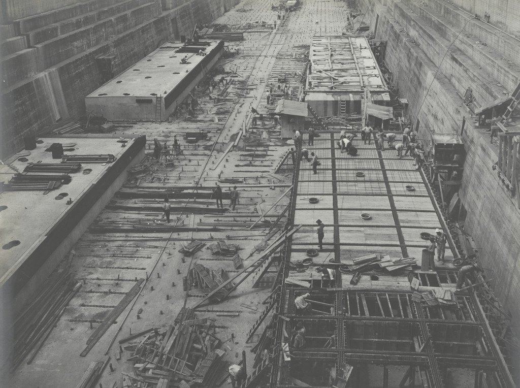 Reinforced Concrete Pontoons. Looking West from Head of Dry Dock #1